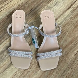 A New Day Women's Beige Heels with Sparkling Straps